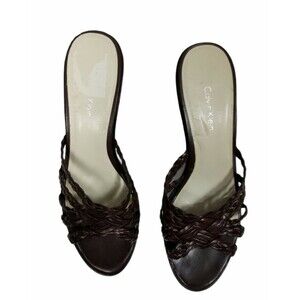 Calvin Klein Women's Winona Heeled Sandal, Brown Leather, Size 7